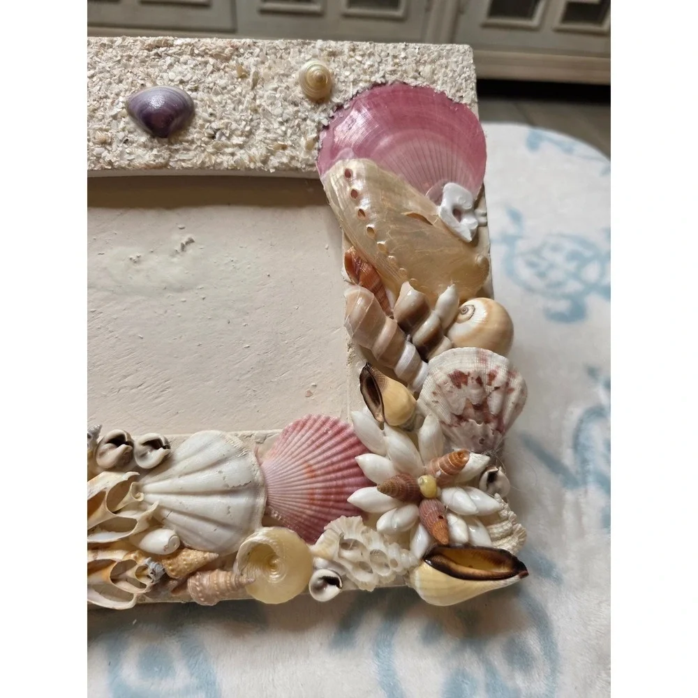 Vintage Seashell Picture Frame Coastal Beach Decor‎ Handcrafted Shell Art 5x3.5